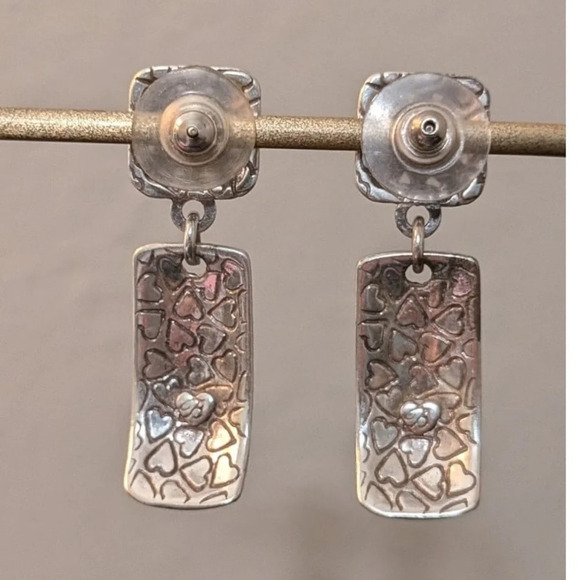 Brighton pierced dangle drop earrings vintage.  Silver Plated with etching - Picture 3 of 6